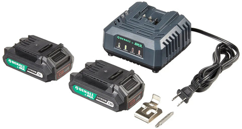 Skil 20V Cordless Hammer Drill Kit With 2x 2.0Ah Batteries And Charger showing two batteries and a charger