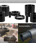 Leaf Spring Pin And Bushing Adapter Service Kit Remover And Installer Tool Set For Heavy Duty Trucks And Equipment Pro Grade Maintenance Kit For Fleet Mechanics And Auto Shops, showing various adapter tools in black steel for bushing removal and installation.