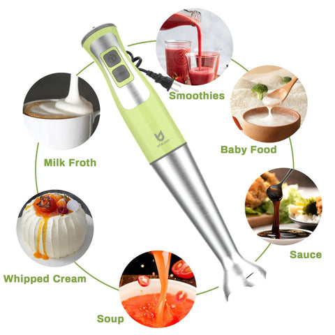 3-In-1 Immersion Hand Blender With Milk Frother And Egg Whisk, 8-Speed Stick Blender For Coffee Foam, BPA Free, Green