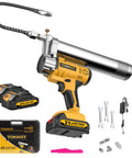 Powerful 14,000 PSI Cordless Grease Gun Kit With Two Batteries, 21 Inch Flexible Hose, LED Light, Variable Speed Trigger