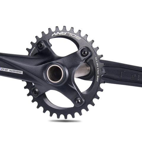 Side view of Hollow Integrated 170mm MTB Crankset With 104BCD, Single Speed Round Chainrings 34T, 7075 T6 Aluminum