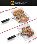 Stainless Steel Grill Basket With Portable Removable Handle For Veggies Shrimp Fish And Steak, Large 21 Inch Cooking Area