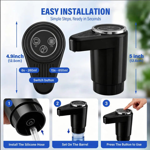 USB C Rechargeable Water Pump For 5 Gallon Jugs With Dual Motors And Silicone Adapter showing installation steps