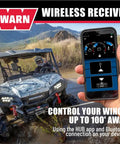 Hub Wireless Receiver for Powersports Winches with Bluetooth Smartphone Control displayed with ATV in off-road terrain
