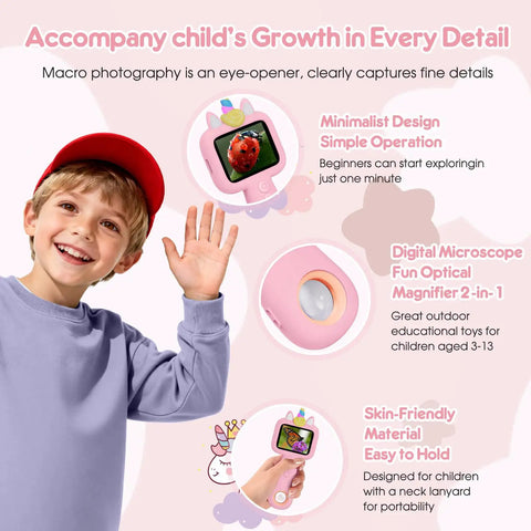 Kids Digital Microscope With 2.4 Inch Hd Screen, 600X To 4800X Magnification, Handy Handheld Miniscope For Super Fun Photos And Videos, Portable Education Toy For Ages 3 4 5 6 7 8 9 10, Boys And Girls. Pink handheld microscope with screen