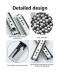 Detailed features of 3-Section Full Extension Drawer Slides With Ball Bearing, 100 Lb Capacity, Side Mount, Quiet Glide, Black, 12 Inch
