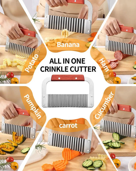 Heavy Duty Crinkle Cutter For Potatoes And Veggies Stainless Steel With Wooden Handle Rust Resistant Wavy Knife Cuts Potatoes