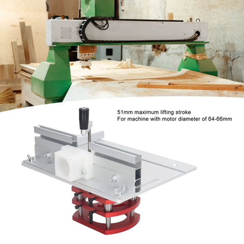 Dead Nuts Accurate Router Lifting Table Base for Woodworking Slotting Trimming and Chamfering Smooth Aluminum Lift Platform close-up view.