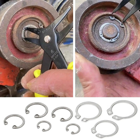 C Clip Assortment Kit Stainless Steel 200 Pcs M10 To M20 Internal And External Snap Rings 304 Stainless 10 Sizes For Auto Machinery And DIY Projects Great For Mechanics, circlip pliers on snap ring
