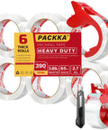 Heavy Duty Packing Tape For Moving And Packaging, Clear 65 Yard Rolls With Built In Dispenser And Utility Knife, 6 Roll Pack
