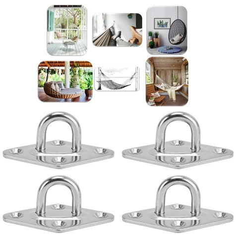 4 Pack Stainless Steel Pad Eye Hooks Set For Heavy Duty Ceiling Mounts And Wall Hangers, Snap Hooks And Pad Eye Plate Kit For Hammocks