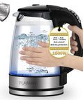 Person touching Electric Kettle With Temperature Control, 6 Presets For Tea, Coffee And Herbal, Fast Boil 1.7L, BPA Free