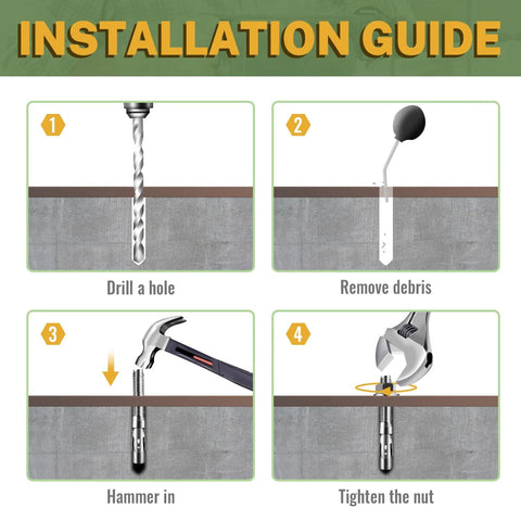 Installation guide for 304 Stainless Steel Concrete Anchor Bolts Three Eighths Inch By Three Inch Wedge Anchors, 20 Pack.