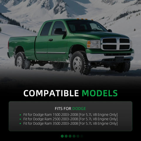 Green Dodge Ram truck compatible with Serpentine Belt Tensioner Kit For Dodge Ram 1500 2500 3500 5.7L V8 2003 2008