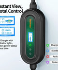 40 Amp Level 2 EV Charger with real-time status display, featuring portable J1772 design and Nema 14-50p plug.