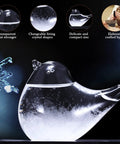Glass Weather Forecaster Desktop Weather Station Barometer Gift For Women Girlfriend Christmas Birthday Valentine Gift For Her Home Office Decor and Desk Accessory featuring a delicate bird-shaped glass design with crystal patterns and a compact size, set against a dark background with snowflake details.