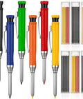 Tough As Nails Carpenter Pencil Set With Built In Sharpener And Extended Needle Nose Tip For Hard To Reach Spots And Deep Hole Making 6 Pack with colored holders and refills