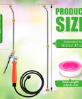 All Metal Sprayer Wand Replacement 24 Inch With Built In Shut Valve Stainless Steel Spray Wand shown with dimensions and hose.