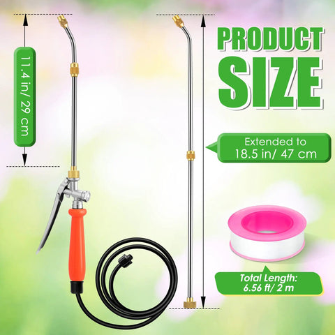 All Metal Sprayer Wand Replacement 24 Inch With Built In Shut Valve Stainless Steel Spray Wand shown with dimensions and hose.