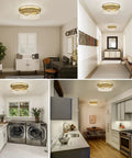 12 Inch 2-Light Modern Gold Flush Mount Ceiling Light With Seeded Glass in various rooms, Brushed Champagne Finish
