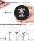 Person holding Leather Coasters 6 Piece Set With Holder For Weddings, Bars, Homes, And Offices, round with text design
