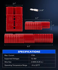 Diagram showing Beefed Up 2 Gauge Wire Harness Connectors 175 Amp Quick Connect Set dimensions and specifications.