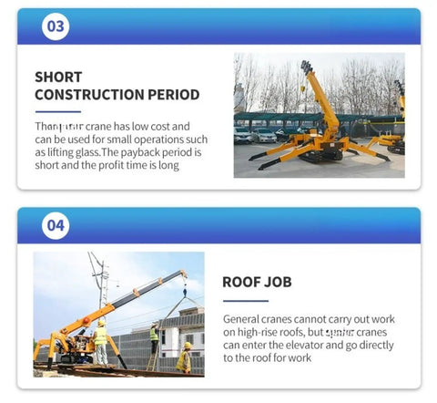 Heavy Duty Hydraulic Crawler Crane With 5 Ton Portable Electric Hoist And Guarded Platform Built Tough For Warehouse Steel Beams Easy Setup And Compact Job Site Daily Grind lifting materials for roof jobs with workers nearby.