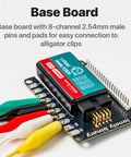 8 Channel 24MHz USB Logic Analyzer Kit With Base Module And Breadboard Breakout Board USB A And USB C Cables Test Clips And Alligator Clips For Arduino ESP32 STEM DIY Projects. Base board with 8-channel pins and alligator clips