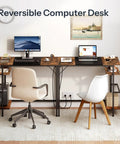 Compact computer desk with built-in charging station and USB ports, modern desk with rustic brown and black finish, two shelves