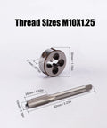 Durable M10 X 1.25 Tap And Die Set For Right Hand Threads In High Speed Steel HSS6542 with dimensions shown