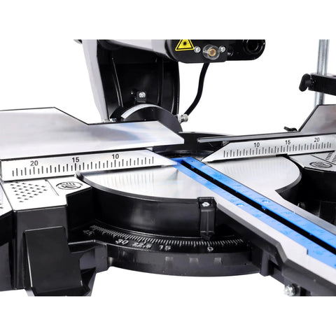 Precision cut measuring scale of Heavy Duty Pro Grade Sliding Compound Miter Saw With 12 Inch 80 Tooth Blade And 15 Amp Motor.
