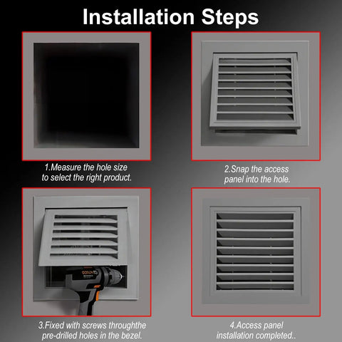 Top Tier Slick Aluminum Access Panel 16x16 Inch Sliding Shutter Style Inspection Door With Hidden Catch installation steps.