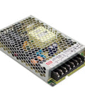 Enclosed Switchable Power Supply For Electronics, 150W 12V 12.5A Output, Model LRS-150-12, close-up view through metal casing