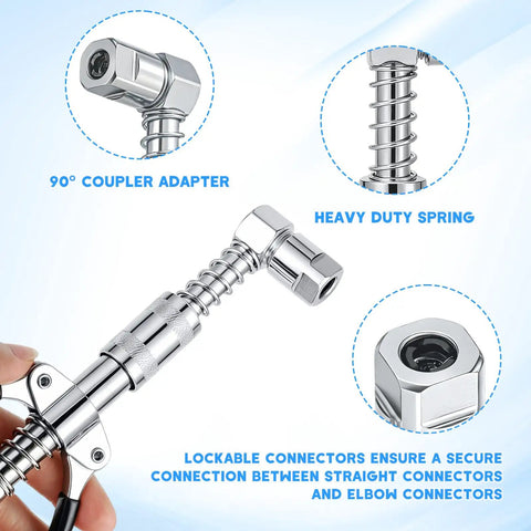 All In One Beefed Up Grease Gun Fittings Accessory Kit With 90 Degree Coupler And Sleeves, Durable Grease Gun Coupler