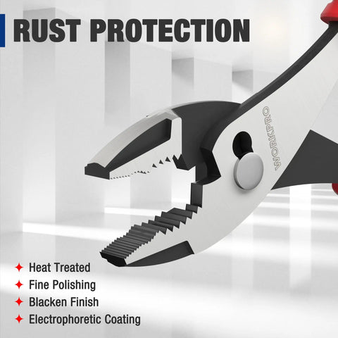 8 Inch Slip Joint Pliers With Large Soft Grip And Rust Prevention Finish for Heavy Duty Grip, 3 Zone Serrated Jaw Close-up