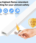 126 Inch Cord Hider Kit For TV Wall Mounts And Home Offices with flame retardant PVC shown with safety icons and UL94 V-0 rating
