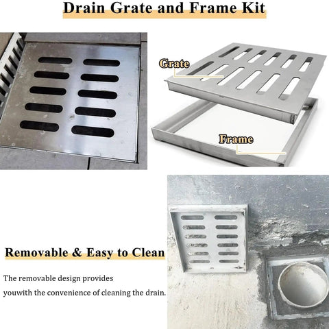 Rugged Stainless Steel Drain Cover And Shower Grate Frame For Floor Tile Catch Basin showcasing removable grate and frame setup.