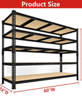 60 Inch Wide Heavy Duty Garage Storage Shelves, 72 Inch Tall Metal Racking System That Holds Up To 3000 Pounds Per Shelf, Perfect For Tires, Large Boxes, Fish Tanks, Reptile Enclosures, Tools And More. Product size shows 60W x 24D x 72H metal rack