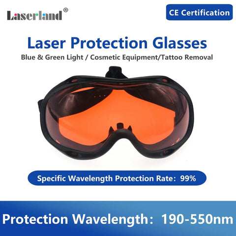 Over Glasses Laser Safety Goggles For 190nm To 550nm Wavelengths Including 355nm 405nm 450nm 473nm 532nm OD6 Blue Green Wraparound Protection Anti Scratches CE Certified, orange lens goggles focusing on laser protection.