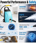 Portable Heavy Duty Steam Cleaner Machine 3000W Power That Hits Hard And Fast At 150 Degrees Celsius To Blast Away Grease Grime And Dirt From Every Crevice In The House With Ease And Speed, showcasing performance features.