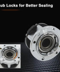 Built Tough Mechanical Locking Hubs Wheel Bearing Assembly showing hub locks for better sealing, silver alloy finish.