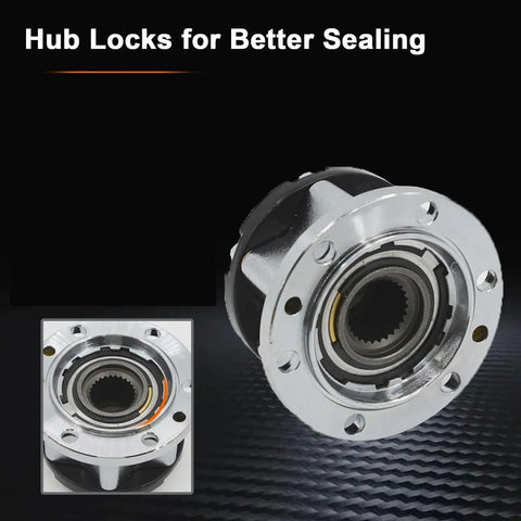 Built Tough Mechanical Locking Hubs Wheel Bearing Assembly showing hub locks for better sealing, silver alloy finish.