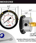 AetralYB pool filter pressure gauge with 2-inch dial, 1/4-inch NPT back mount, stainless steel IP67 case