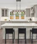 Issac 34 Inch Five Light Farmhouse Island Light In Smoked Birch Finish above modern kitchen island with neutral decor