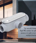RLT200 Threaded T Type Conduit Body For Electrical Installations With Die Cast Aluminum Body And Stamped Steel Cover 2 Inch Gray Finish