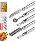 6pc stainless steel fruit carving knife set by Amazon with melon baller, zester, peeler, crinkle knife, V-shape cutter