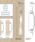 Solid Zinc Alloy Drawer Knob And Pull Set In Satin Nickel Finish, 3-inch centers, dimensions and screws detailed view.