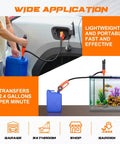 Beast Portable Fuel Transfer Pump With Battery Power for Gasoline Diesel Water, shown transferring fuel with ergonomic nozzle