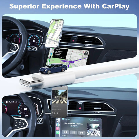 Two Pack 3 Foot USB A To USB C Cable For iPhone 17 Pro Max Air 16 15 Pro Max Plus 16e iPad Pro Air And Android Charger Cord USB C Fast Charging, car dashboard view.