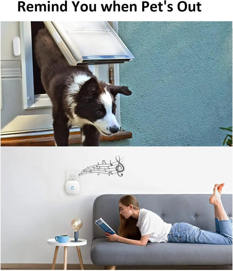 Wireless Door Chime And Open Sensor Alarm With 500 Foot Range 58 Chimes And 5 Volume Levels For Home Office Store Easy Install With Transmitter And Plug In Receiver, dog exits pet door
